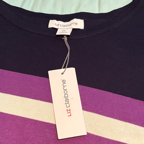 Liz Claiborne Purple and White Striped Long Sleeve Top 2X - Picture 3 of 5